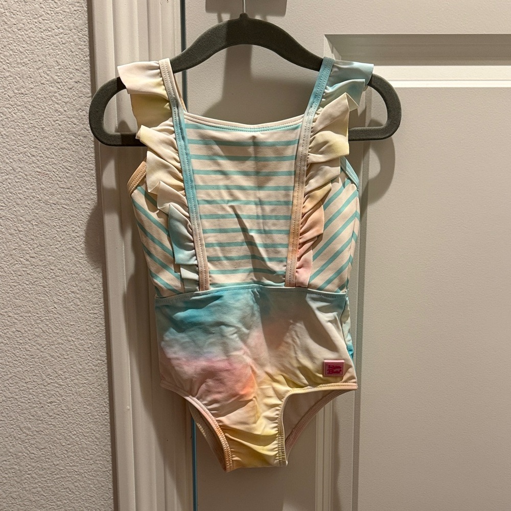 Ruffle Butts Pastel Striped Kids Swim One Piece